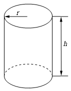 A sketch of a can.  The height is labeled as “h” and the radius is labeled as “r”.