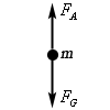 This is a free body diagram.  In the center is a dot denoting the object and labeled “m”.  Rising upwards out of the dot is an arrow that is marked $F_{A}$ and falling downwards out of the dot is an arrow that is marked $F{G}$.