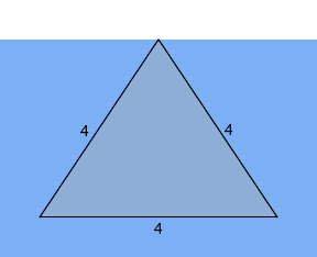 This is the sketch of a triangular plate that is an equilateral triangle whose sides all have a length of 4.  The point of the triangle is just at the water surface and the base of the triangle is submerged in the water and parallel to the water surface.